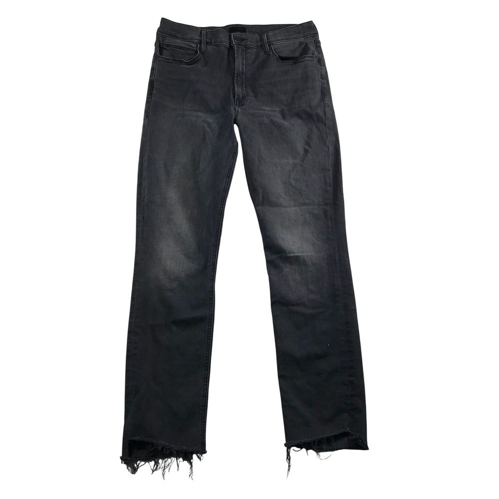 Mother High Rise Fray Step Hem Slim Jeans Faded Black Size 31 Stretch Denim